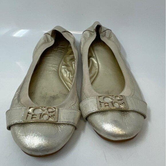 COACH Dora Cuba Gold Crackled Metallic Leather Ballerina Flats Size 9.5 - Picture 6 of 11